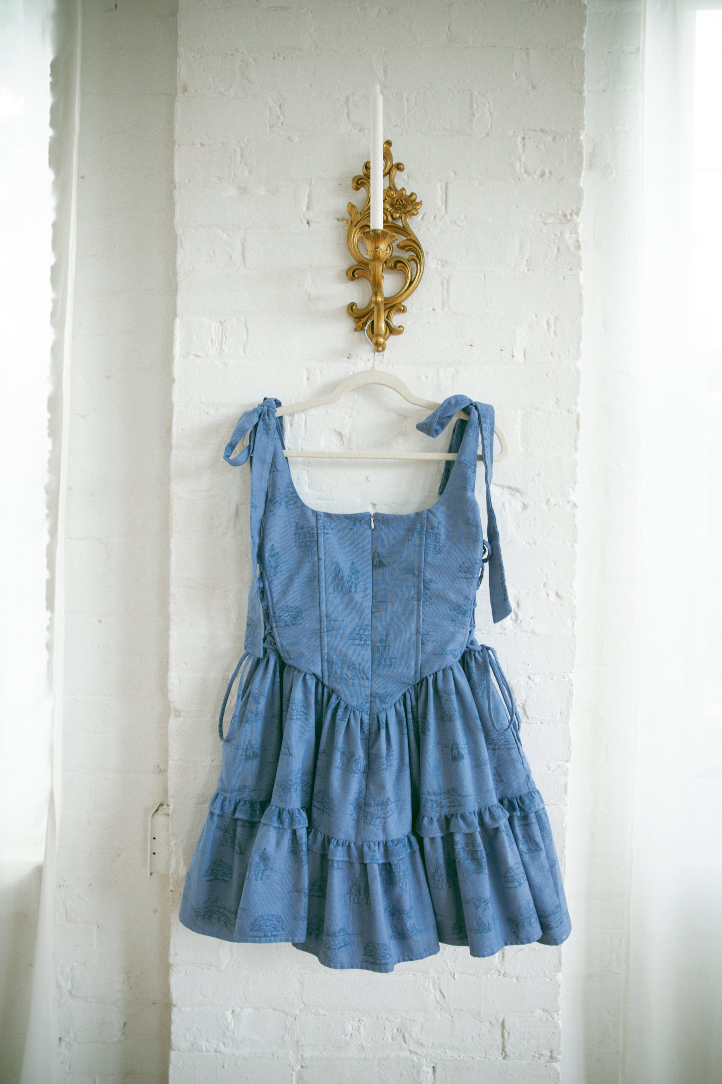 Hand Dyed Toile Diana Mini Dress - Bluebell