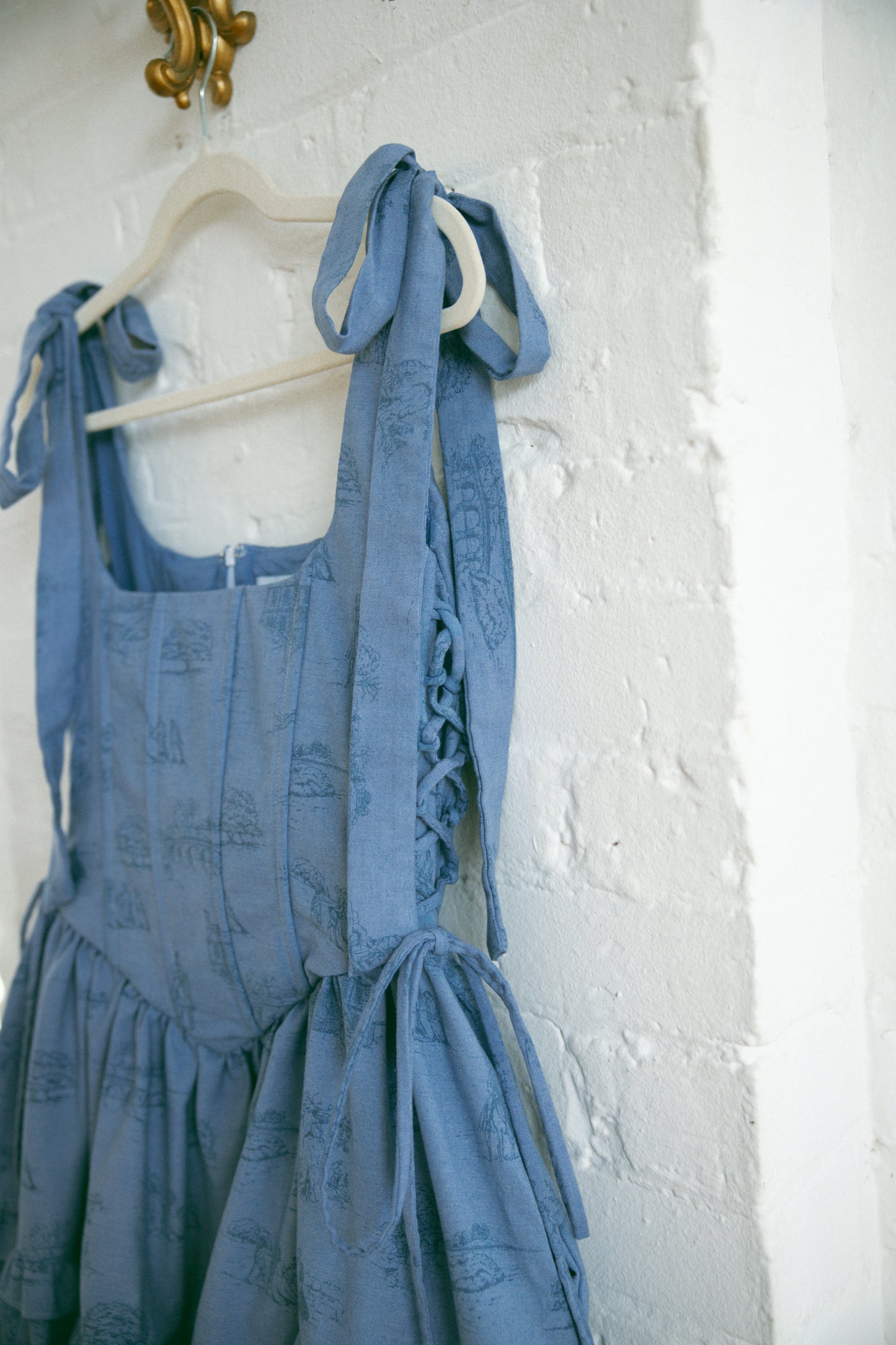 Hand Dyed Toile Diana Mini Dress - Bluebell