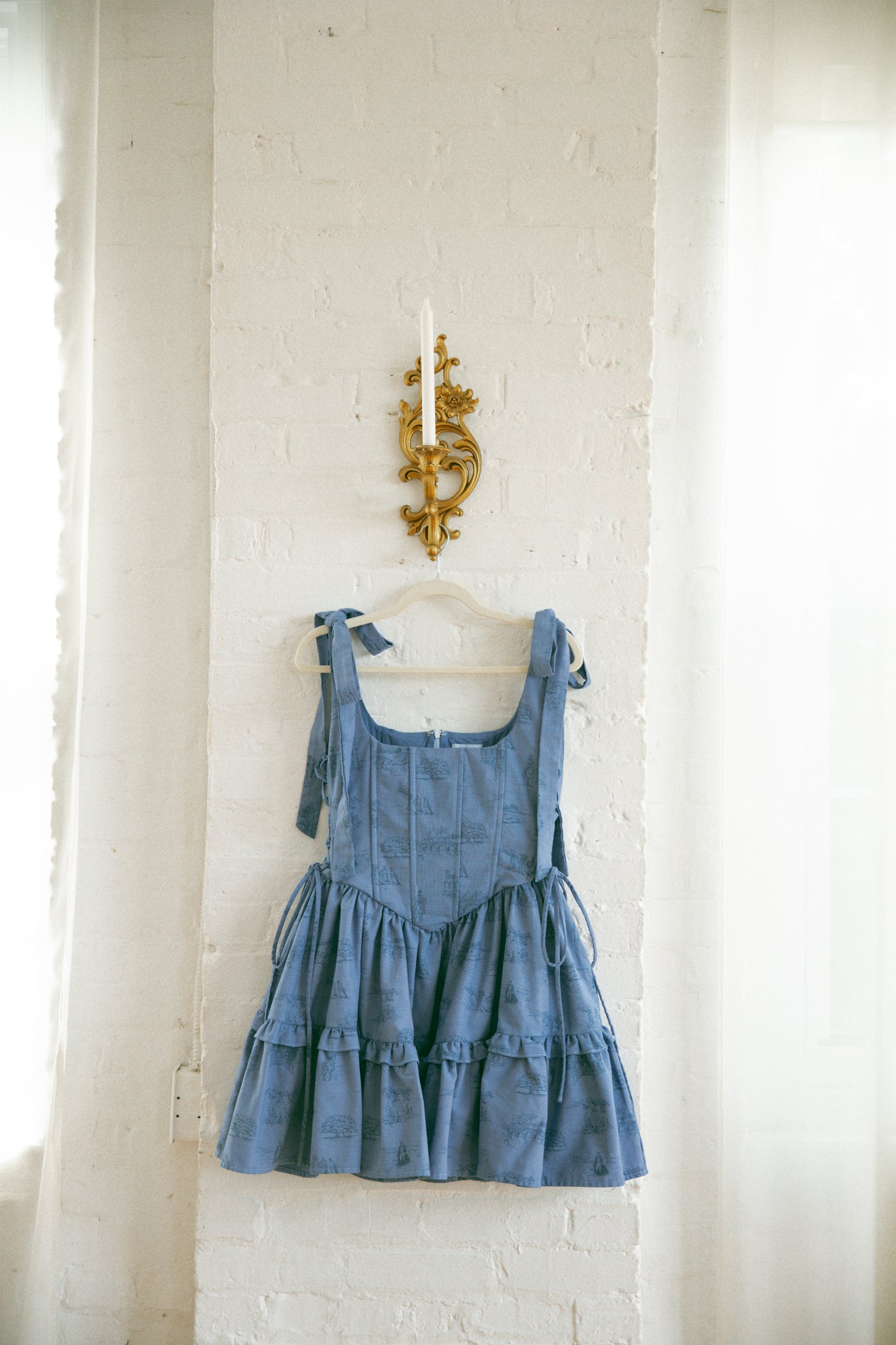 Hand Dyed Toile Diana Mini Dress - Bluebell