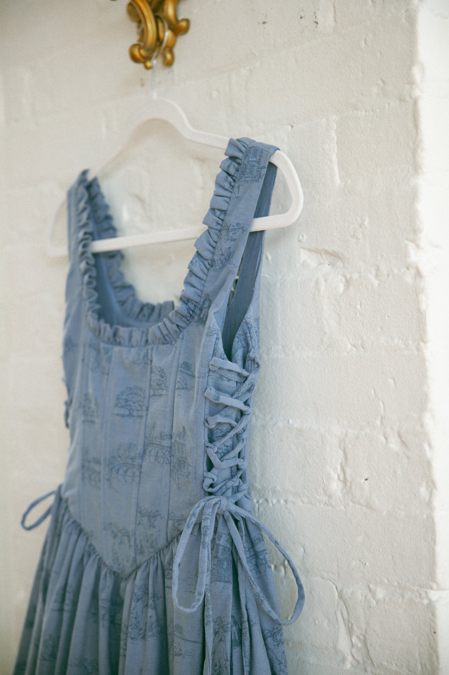 Hand Dyed Toile Carmilla Mini Dress - Bluebell