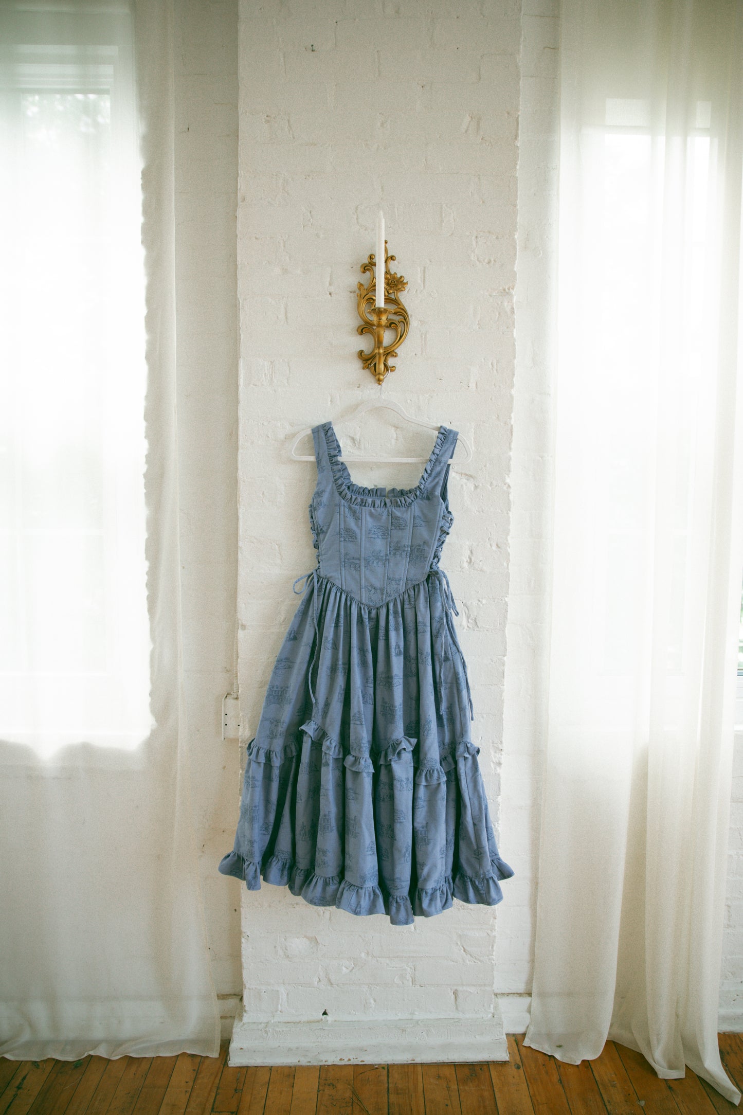Hand Dyed Toile Carmilla Dress - Bluebell
