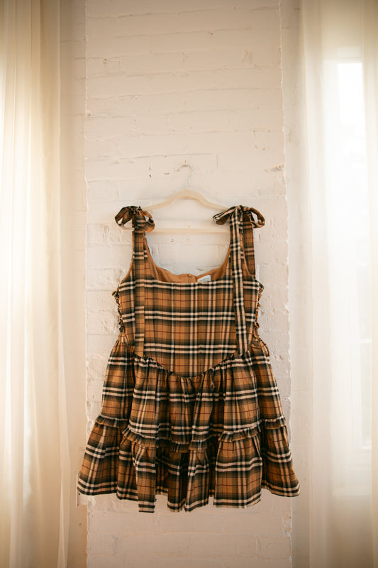 Wheat Plaid Diana Mini Dress - Autumn Whimsy