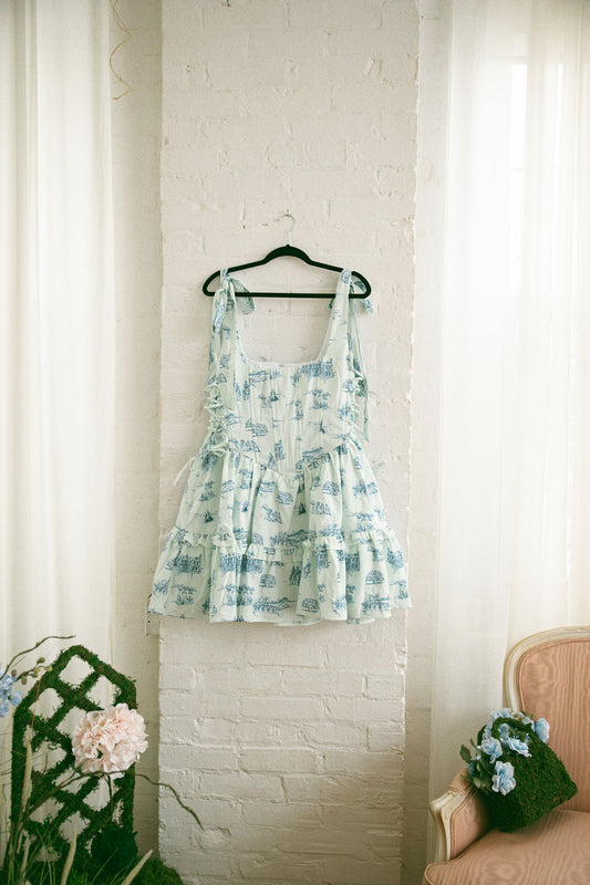 Blue Toile Diana Mini Dress - Pride & Prejudice Collection